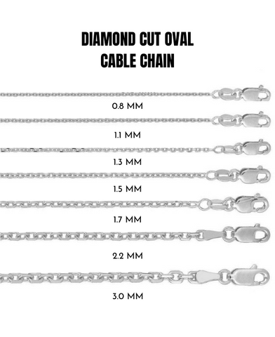 14K White Gold Diamond Cut Oval Cable Link Chain Necklace