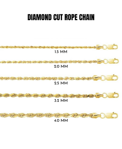 10K Yellow Gold Diamond Cut Rope Chain Necklace