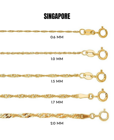 10K Solid Yellow Gold Singapore Rope Chain Necklace