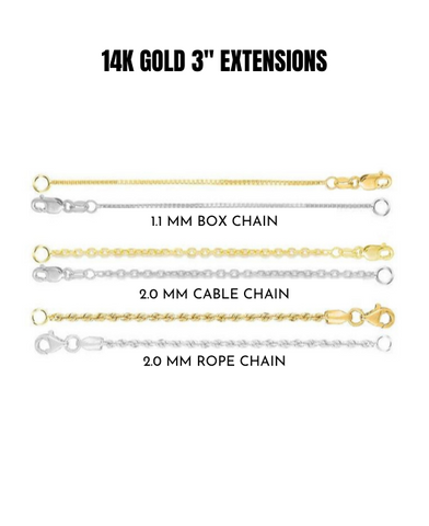 14K Solid Gold 3" Extender Chain