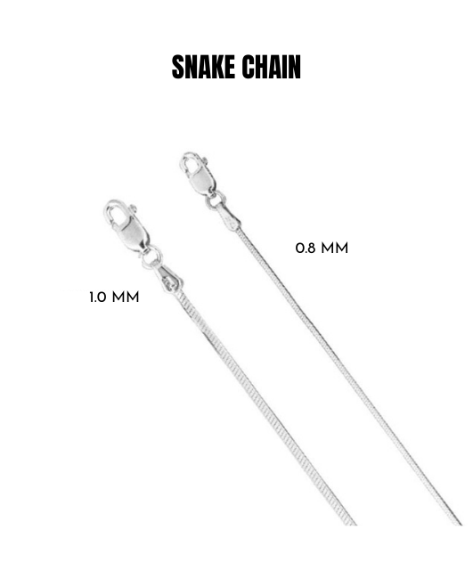 14K Solid White Gold Octagonal Snake Chain Necklace, 0.8mm to 1.0mm Wide
