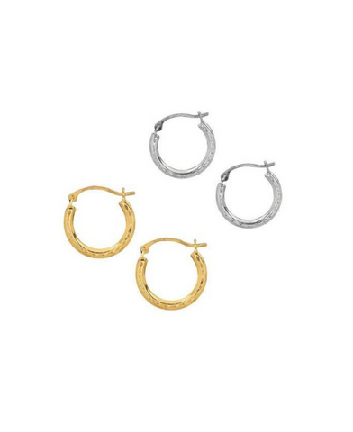 10K Yellow or White Gold Shiny Diamond Cut Small Round Hoop Earring