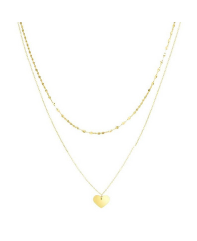 14k 18" Yellow Gold Heart Pendant Double Strand Necklace