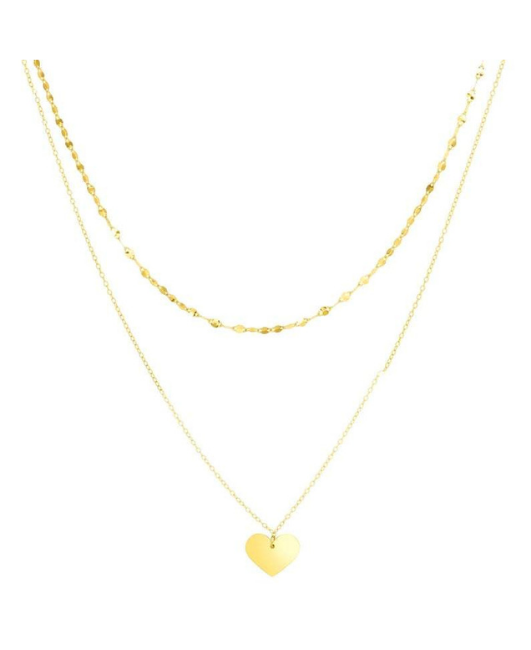 14k 18" Yellow Gold Heart Pendant Double Strand Necklace