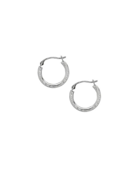 10K Yellow or White Gold Shiny Diamond Cut Small Round Hoop Earring