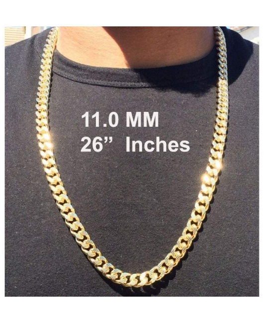 14K Yellow Gold Miami Cuban Chain Necklace, 6.0mm to 11.0mm Wide.
