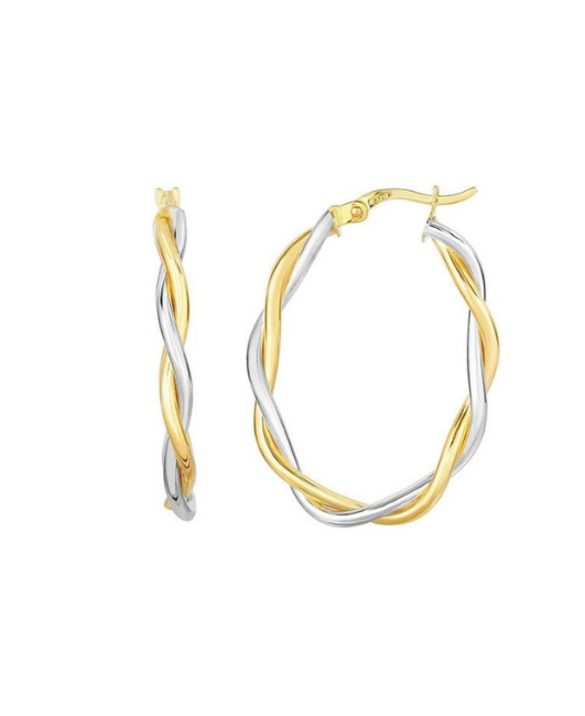 10Kt Yellow and White Gold Twisted Double Wire Extra Light Oval Hoop Earring
