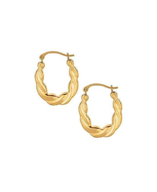 10K Yellow Gold Twisted Small Oval Hoop Earring with Hinged Clasp