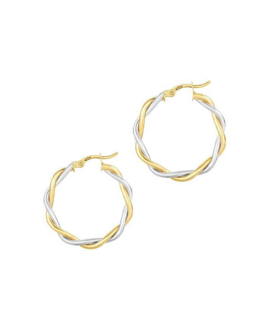 10Kt Yellow and White Gold Twisted Double Wire Extra Light Round Hoop Earring