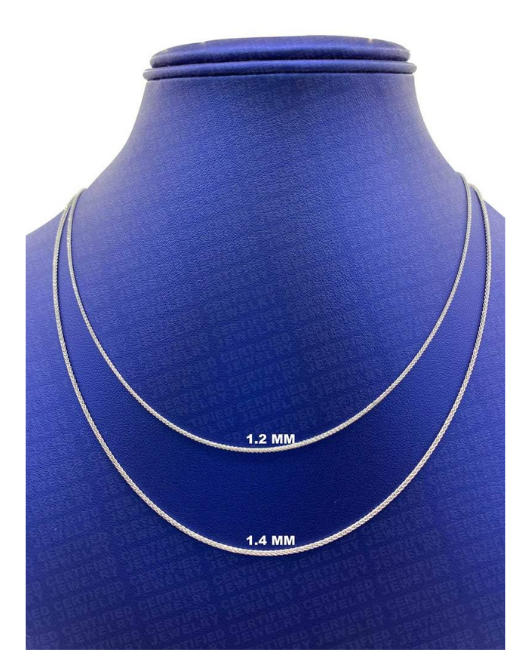 18k Solid White Gold Round Wheat Chain Necklace, 1.4mm Wide