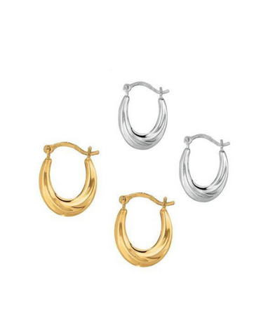 10K Yellow and White Gold Small Oval Hoop Earring with Hinged Clasp