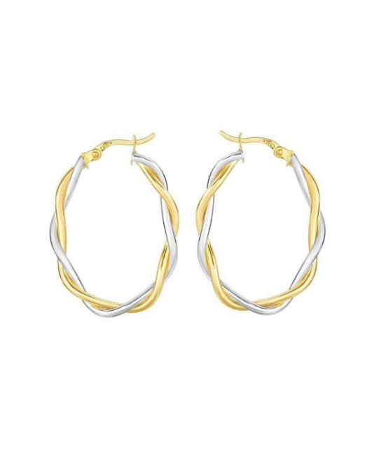 10Kt Yellow and White Gold Twisted Double Wire Extra Light Oval Hoop Earring