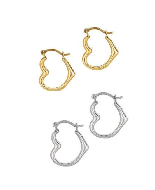 10K Yellow and White Gold Shiny Small Open Heart Hoop Earring with Hinged Clasp