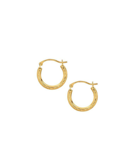10K Yellow or White Gold Shiny Diamond Cut Small Round Hoop Earring