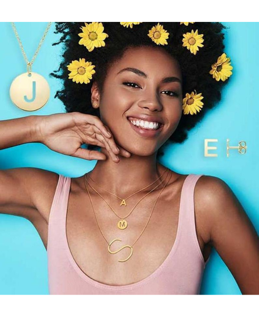 14k Gold A-Z Initial Letter Round Pendant Necklace