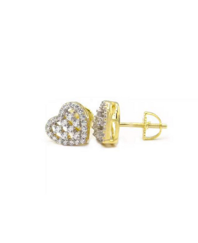 Womens Solid 14k Gold Heart Lab Diamond Screw Back Earrings