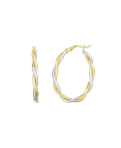 10Kt Yellow and White Gold Twisted Double Wire Extra Light Oval Hoop Earring