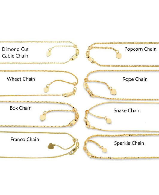 10k Solid Yellow or White Gold Box, Cable, Franco Rope Adjustable Necklace