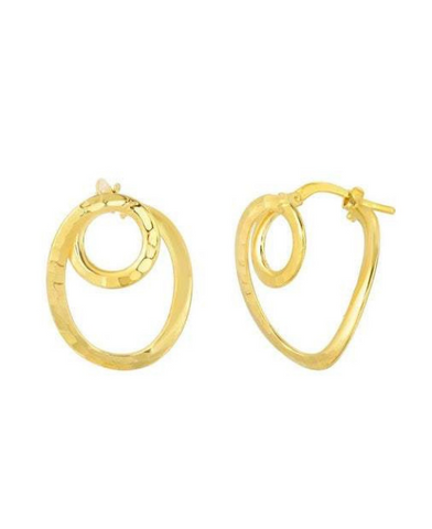 10k Yellow Gold Diamond Cut Fancy Small Circle In Oval Tube Hoop Earring