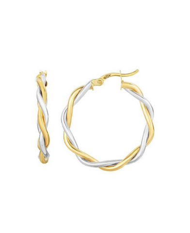 10Kt Yellow and White Gold Twisted Double Wire Extra Light Round Hoop Earring