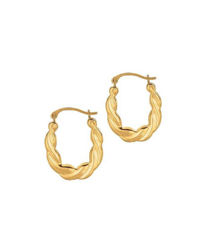 10K Yellow Gold Twisted Small Oval Hoop Earring with Hinged Clasp