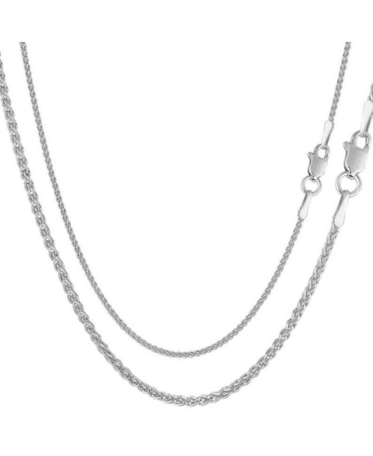 18k Solid White Gold Round Wheat Chain Necklace, 1.4mm Wide