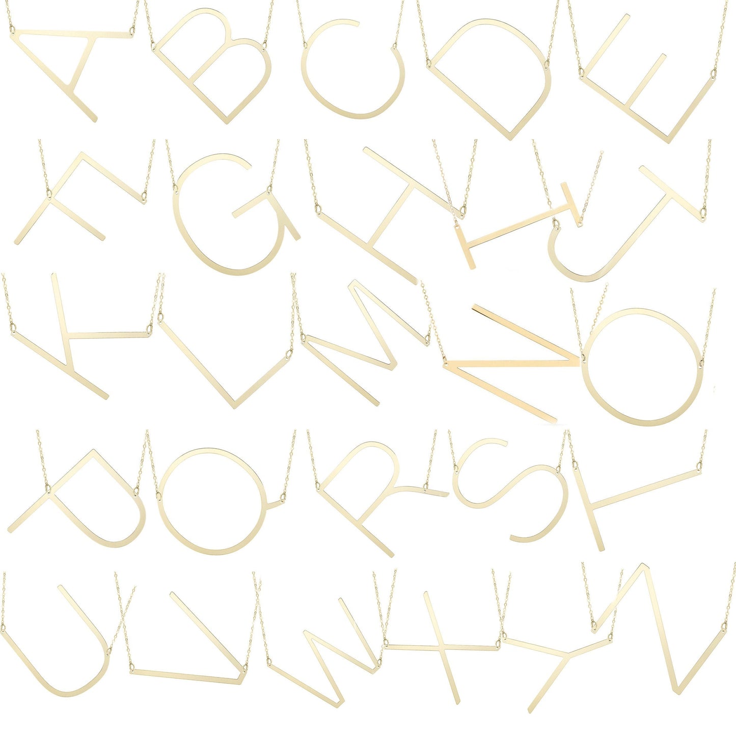 14K A-Z Gold Sideways Initial Necklace