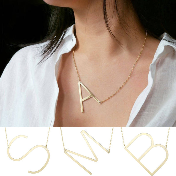 14K A-Z Gold Sideways Initial Necklace