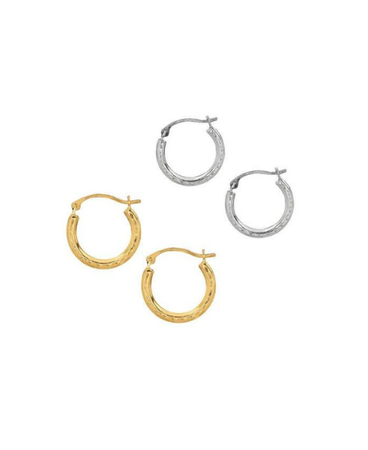  10K Gold Diamond Cut Hoop Earrings