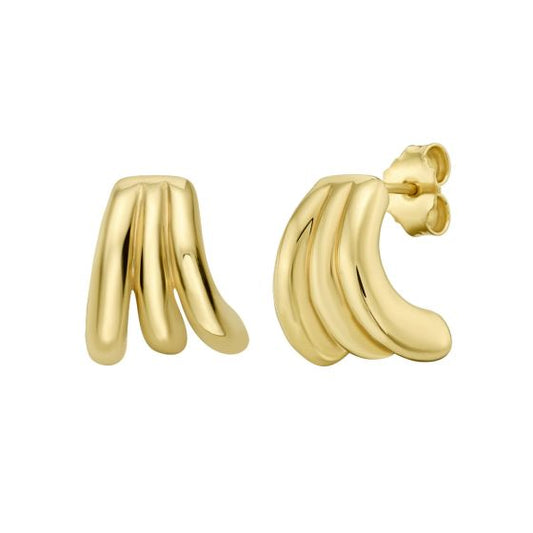 14K Yellow Gold Triple Row Splayed Hoop Earrings