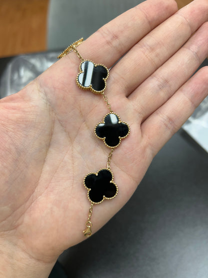 14k Gold Black Clover Bracelet