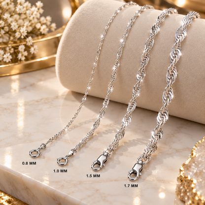 10K Solid White Gold Singapore Chain Necklace 0.8MM 1.7MM Pendant Chain