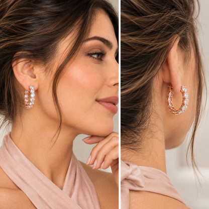 2CT Lab Grown Diamond Inside Out Hoop Earrings 14K Gold Certified