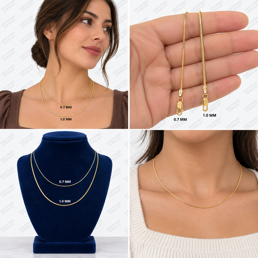 14K Solid Yellow Gold Round Snake Chain Necklace Lobster Clasp 0.7mm 1.0mm
