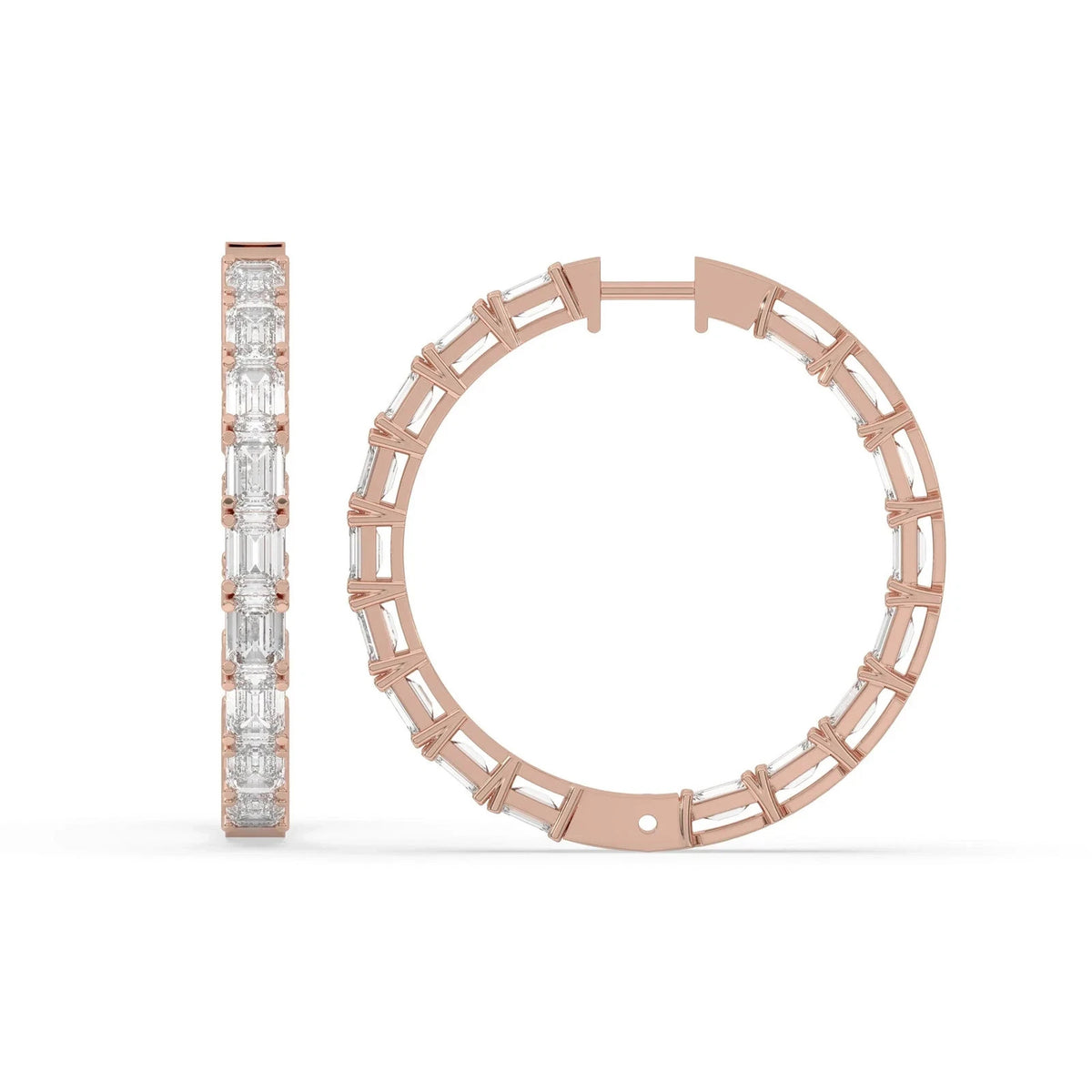 6CT Lab Grown Emerald Cut Diamond Inside Out Hoop Earrings 14K White Gold