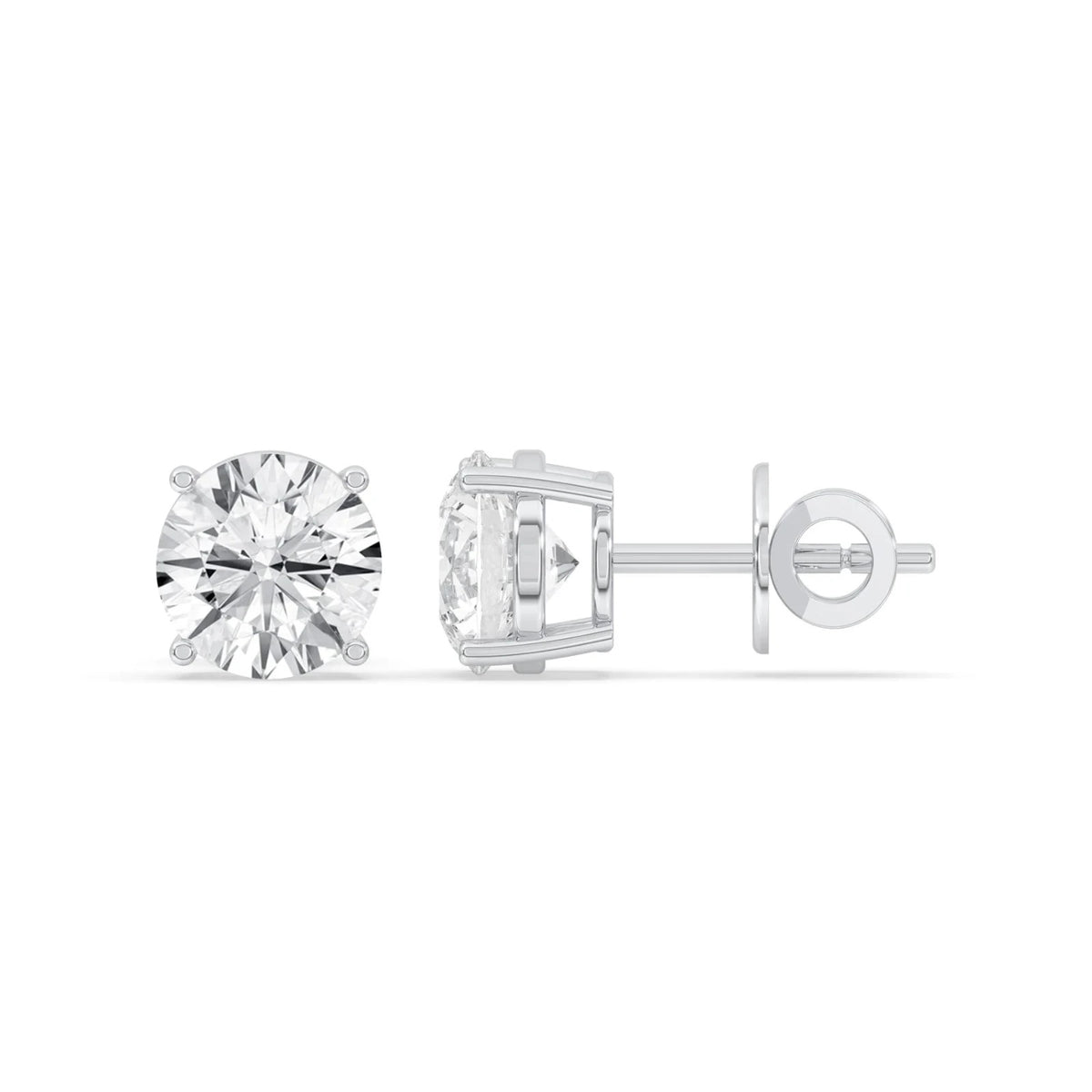 4CT Round Lab Grown Diamond Basket Set Stud Earrings 14K Gold Certified