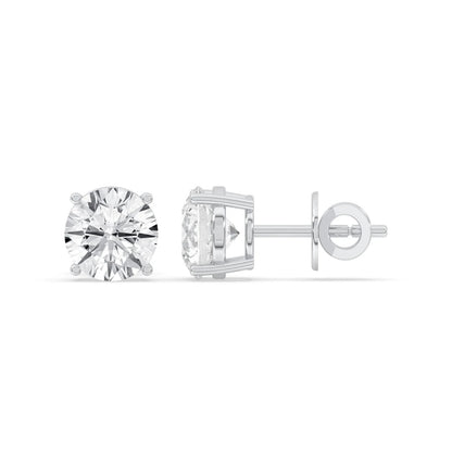 4CT Round Lab Grown Diamond Basket Set Stud Earrings 14K Gold Certified