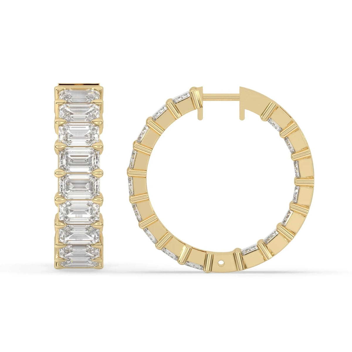 4.5CT Emerald Cut Diamond Inside Out Hoop Earrings 14K White Gold Prong Set