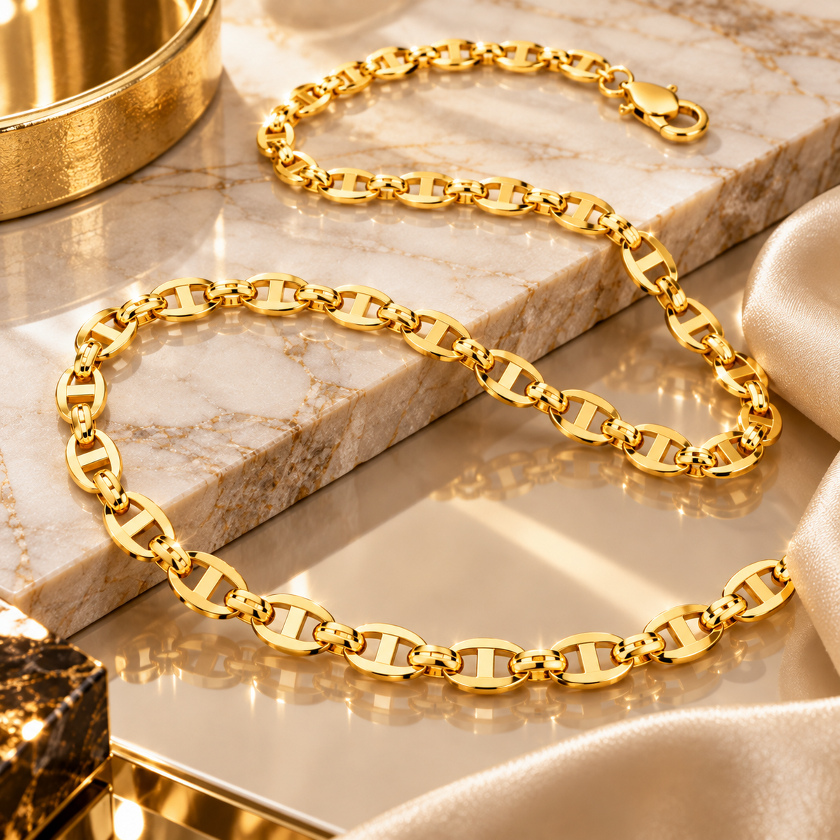 10K Solid Yellow Gold Mariner Chain Necklace 1.2MM 5.5MM Lobster Clasp