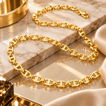 10K Solid Yellow Gold Mariner Chain Necklace 1.2MM 5.5MM Lobster Clasp