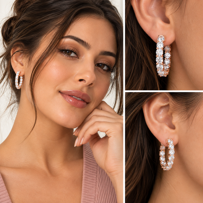 2CT Lab Grown Diamond Inside Out Hoop Earrings 14K Gold Certified