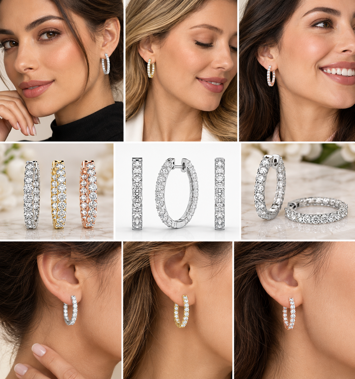 4CT Round Lab Grown Diamond Inside Out Hoop Earrings 14K Gold Certified