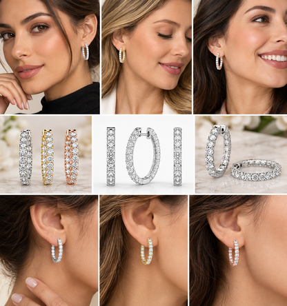 4CT Round Lab Grown Diamond Inside Out Hoop Earrings 14K Gold Certified