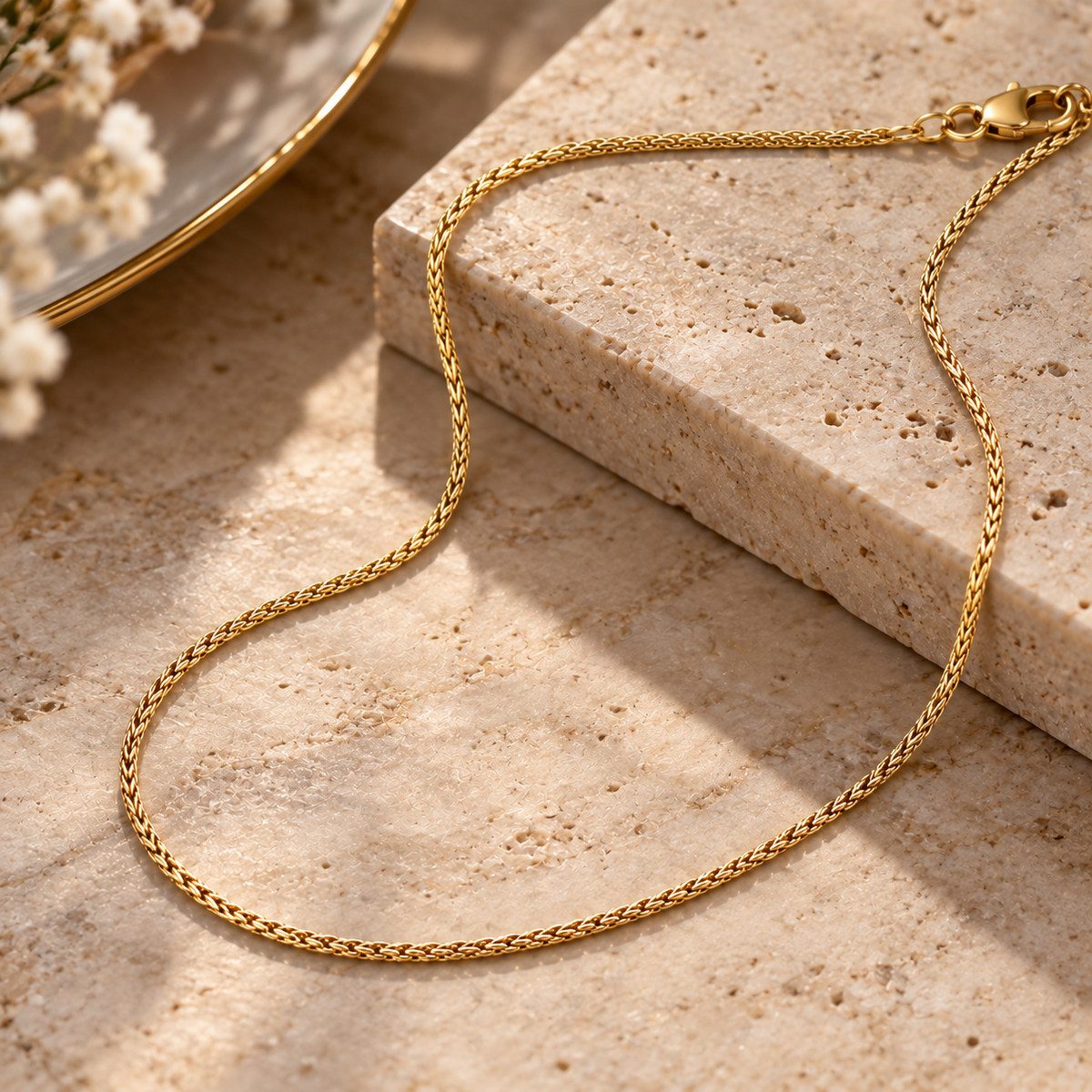 10K Diamond Cut Wheat Chain Necklace Yellow White Rose Gold 0.8MM 1.0MM