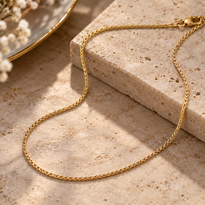 10K Diamond Cut Wheat Chain Necklace Yellow White Rose Gold 0.8MM 1.0MM