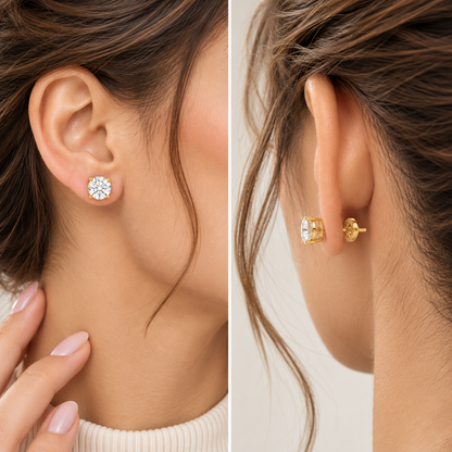 4CT Round Lab Grown Diamond Basket Set Stud Earrings 14K Gold Certified