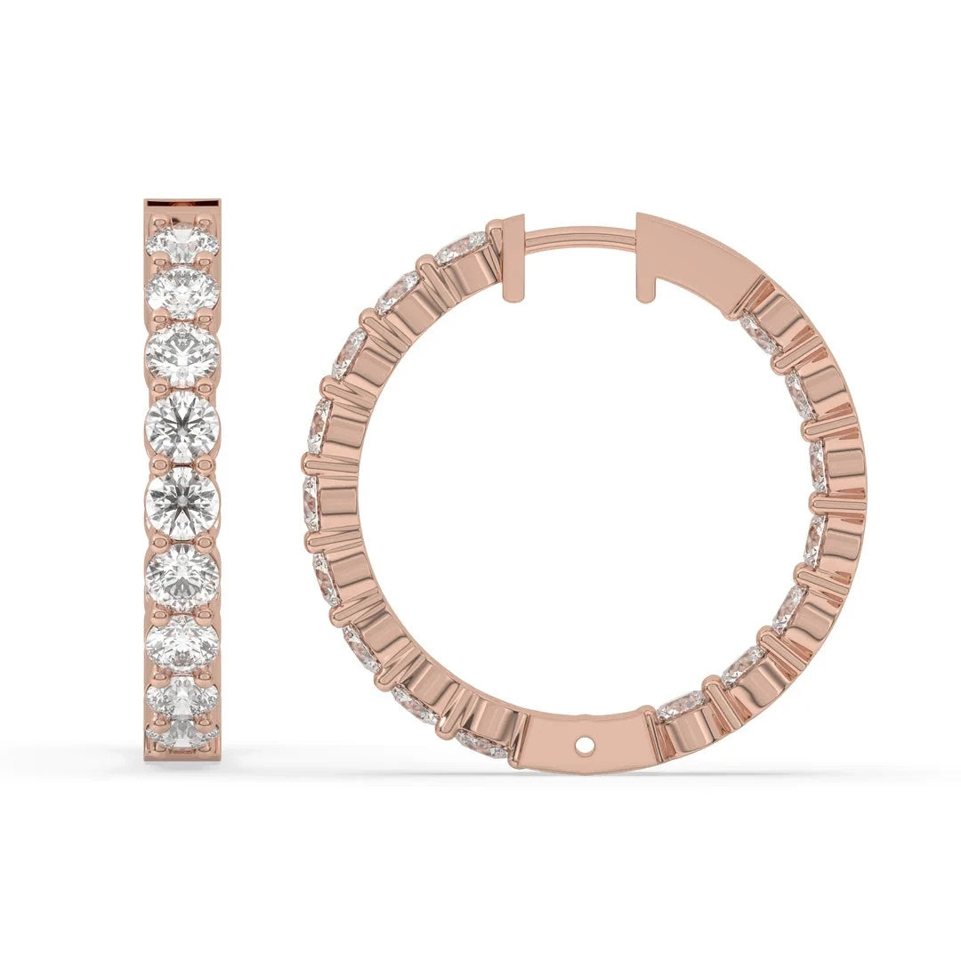 4CT Round Lab Grown Diamond Inside Out Hoop Earrings 14K Gold Certified
