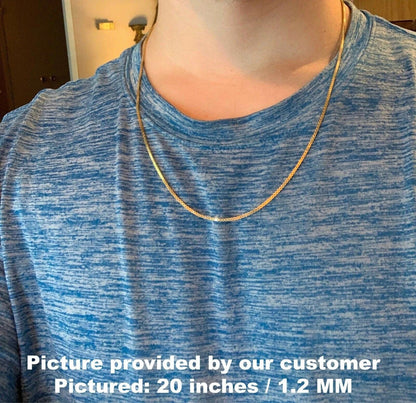 14K Solid Yellow Gold Box Chain Necklace 0.8MM 1.6MM Lobster Clasp
