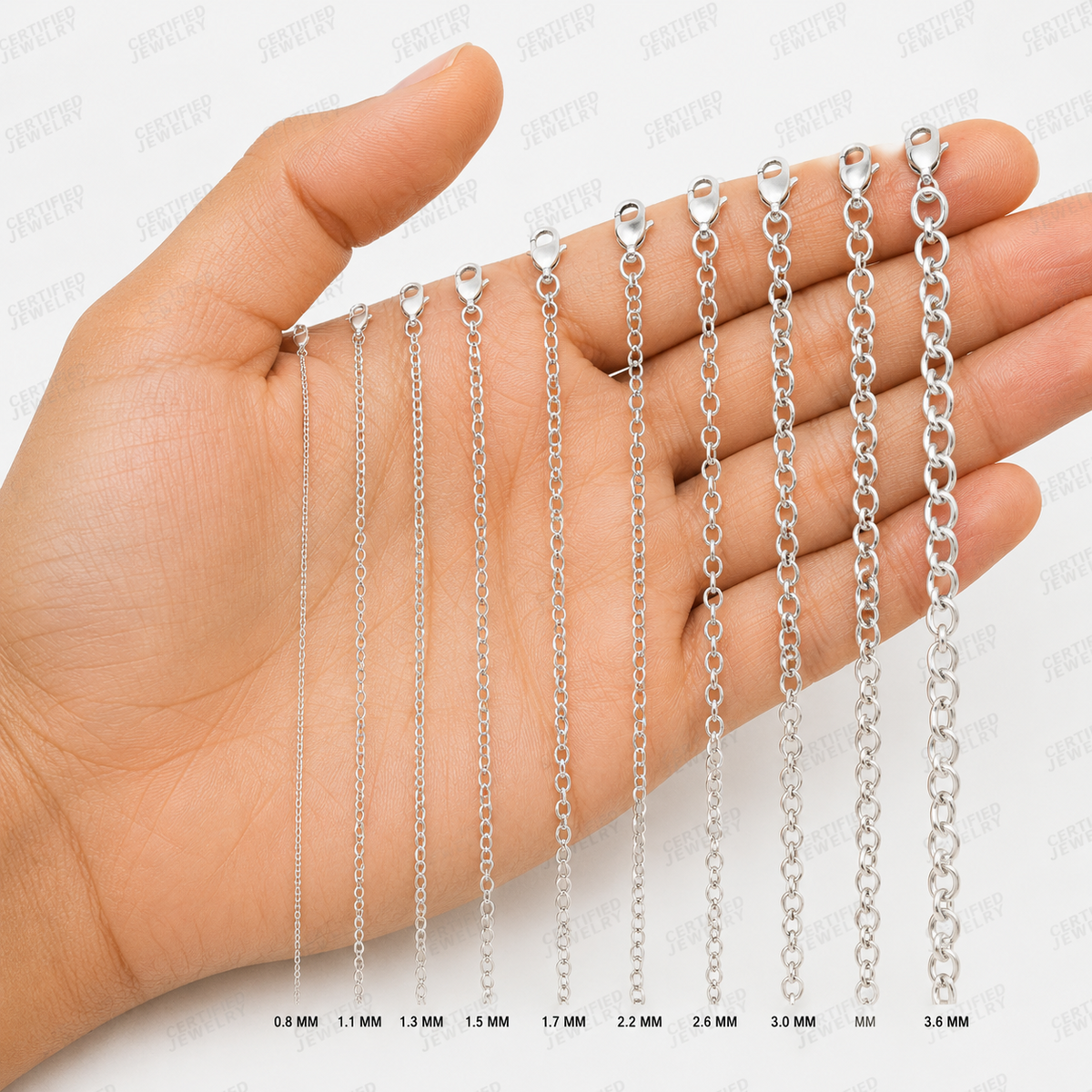 14K White Gold Diamond Cut Cable Link Chain Necklace 0.8mm 3.1mm 16 30"
