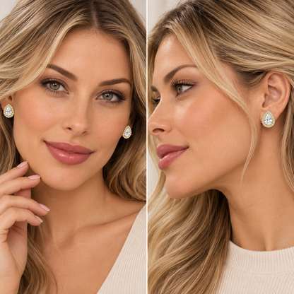 4CT Pear Lab Grown Diamond Halo Stud Earrings 14K Gold Certified